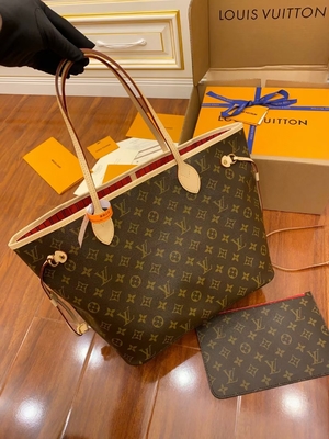 Louis Vuitton Designerska torba z monogramem Różowa płócienna monogramowa Neverfull Mm Włoska skóra klasy A