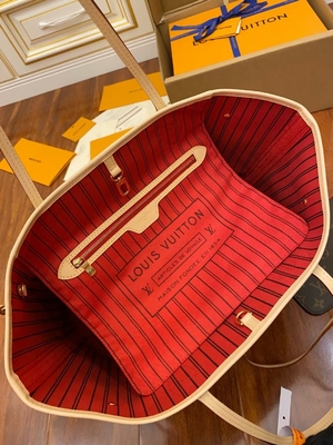 Louis Vuitton Designerska torba z monogramem Różowa płócienna monogramowa Neverfull Mm Włoska skóra klasy A