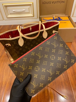 Louis Vuitton Designerska torba z monogramem Różowa płócienna monogramowa Neverfull Mm Włoska skóra klasy A