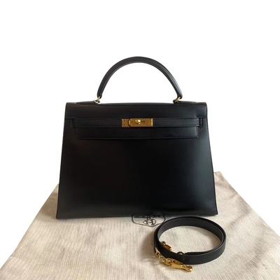 HermèS Kelly 32 Ulubiona markowa torba Czarna Epsom Sellier Złote pudełko na sprzęt Czarne