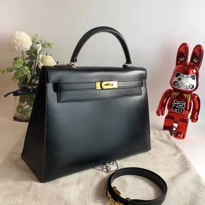 HermèS Kelly 32 Ulubiona markowa torba Czarna Epsom Sellier Złote pudełko na sprzęt Czarne