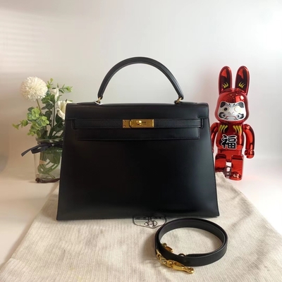 HermèS Kelly 32 Ulubiona markowa torba Czarna Epsom Sellier Złote pudełko na sprzęt Czarne