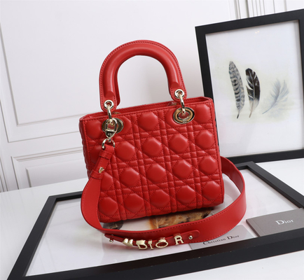 Lady Red Lambskin Moja torba na ramię Abcdior Dior Cannage D6806