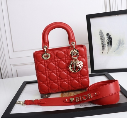 Lady Red Lambskin Moja torba na ramię Abcdior Dior Cannage D6806