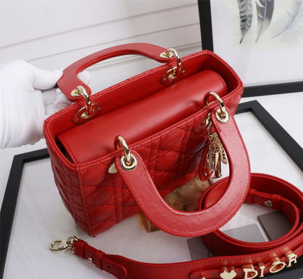 Lady Red Lambskin Moja torba na ramię Abcdior Dior Cannage D6806