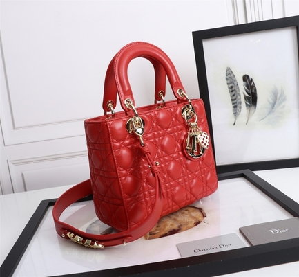 Lady Red Lambskin Moja torba na ramię Abcdior Dior Cannage D6806
