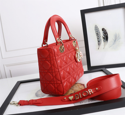 Lady Red Lambskin Moja torba na ramię Abcdior Dior Cannage D6806