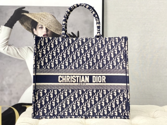 Dior Oblique Haft Płótno Granatowa Markowa Torba Na Ramię Christian Book Duża