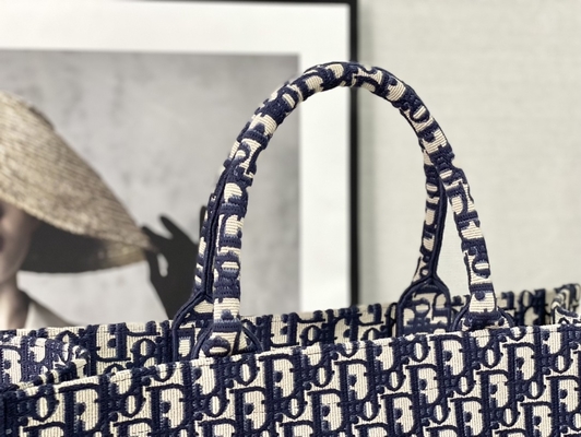 Dior Oblique Haft Płótno Granatowa Markowa Torba Na Ramię Christian Book Duża