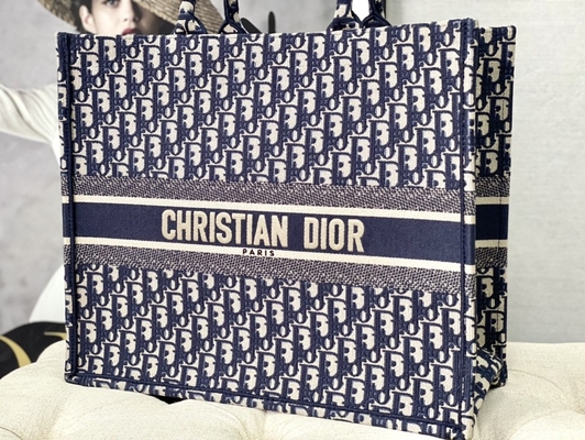 Dior Oblique Haft Płótno Granatowa Markowa Torba Na Ramię Christian Book Duża