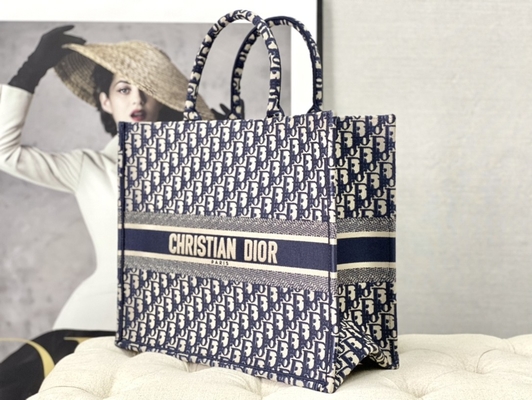 Dior Oblique Haft Płótno Granatowa Markowa Torba Na Ramię Christian Book Duża