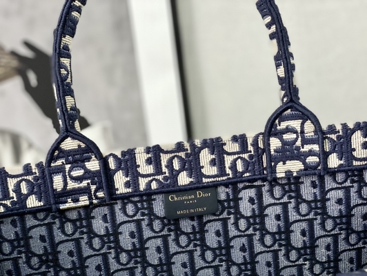 Dior Oblique Haft Płótno Granatowa Markowa Torba Na Ramię Christian Book Duża