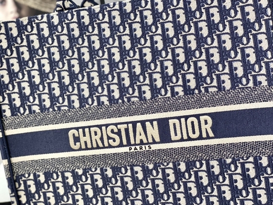 Dior Oblique Haft Płótno Granatowa Markowa Torba Na Ramię Christian Book Duża
