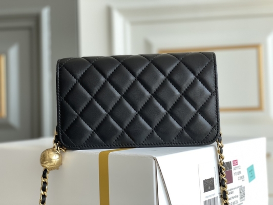Czarna Kopertówka Mini Coco Chanel WOC Portfel Na Łańcuszku CF20