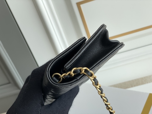 Czarna Kopertówka Mini Coco Chanel WOC Portfel Na Łańcuszku CF20