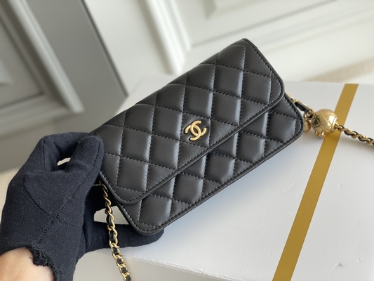 Czarna Kopertówka Mini Coco Chanel WOC Portfel Na Łańcuszku CF20
