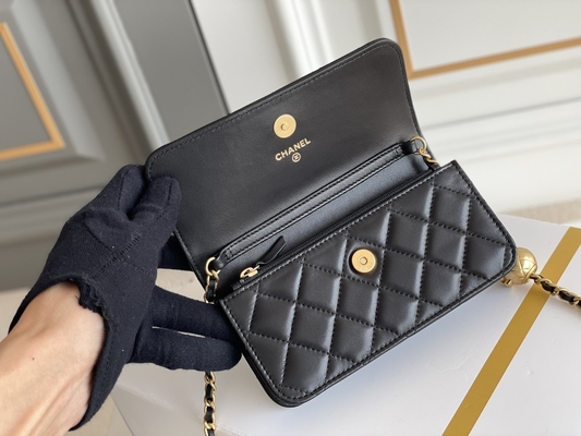 Czarna Kopertówka Mini Coco Chanel WOC Portfel Na Łańcuszku CF20