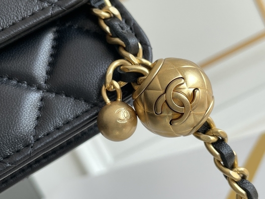 Czarna Kopertówka Mini Coco Chanel WOC Portfel Na Łańcuszku CF20