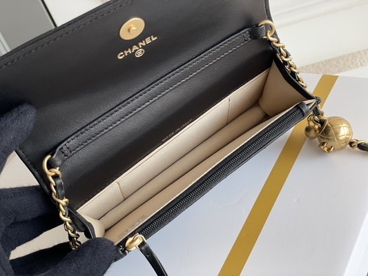 Czarna Kopertówka Mini Coco Chanel WOC Portfel Na Łańcuszku CF20