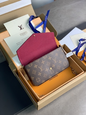 Portfel Mini LV Felicie Pochette z monogramem, podszewka w kolorze fuksji