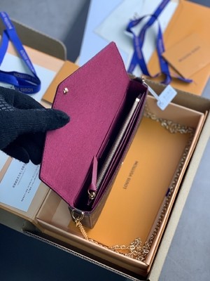 Portfel Mini LV Felicie Pochette z monogramem, podszewka w kolorze fuksji