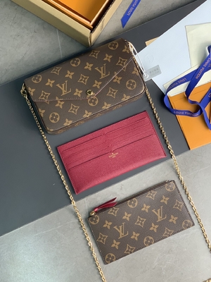 Portfel Mini LV Felicie Pochette z monogramem, podszewka w kolorze fuksji