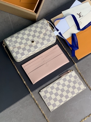 Portfel Mini LV Felicie Pochette z monogramem, podszewka w kolorze fuksji