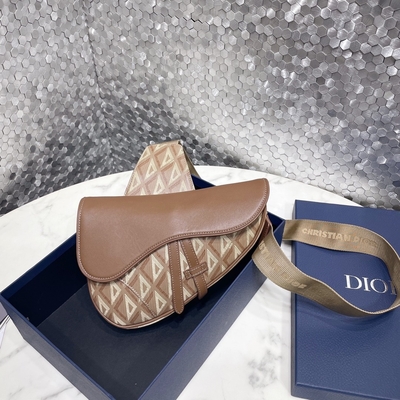 Torba na siodło CD z diamentowym płótnem i gładką skórzaną siodłową kieszenią Dior