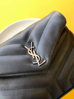 Damska torba na ramię YSL Saint Laurent Cassandra z płótna bawełnianego i karmelowej brązowej skóry cielęcej