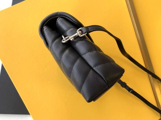 Damska torba na ramię YSL Saint Laurent Cassandra z płótna bawełnianego i karmelowej brązowej skóry cielęcej
