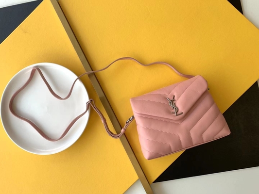 Damska torba na ramię YSL Saint Laurent Cassandra z płótna bawełnianego i karmelowej brązowej skóry cielęcej