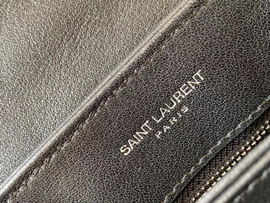 Damska torba na ramię YSL Saint Laurent Cassandra z płótna bawełnianego i karmelowej brązowej skóry cielęcej