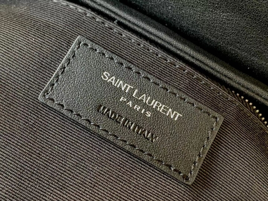 Damska torba na ramię YSL Saint Laurent Cassandra z płótna bawełnianego i karmelowej brązowej skóry cielęcej