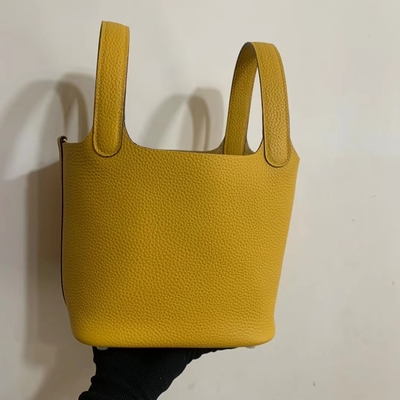 Hermes Markowa Torebka Damska Jaune Ambre Picotin Lock PM Clemence Skórzana Podeszwa