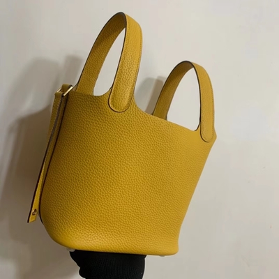 Hermes Markowa Torebka Damska Jaune Ambre Picotin Lock PM Clemence Skórzana Podeszwa