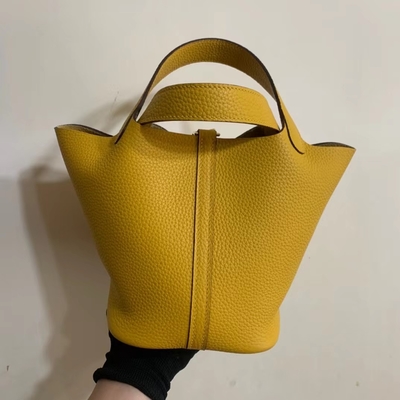 Hermes Markowa Torebka Damska Jaune Ambre Picotin Lock PM Clemence Skórzana Podeszwa