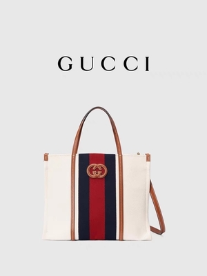 Gucci Biała bawełniana płócienna mini niebieska torba z grubej bawełny w paski Blokada G