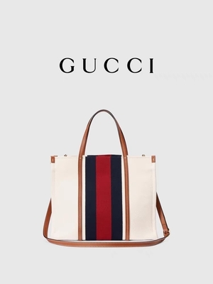 Gucci Biała bawełniana płócienna mini niebieska torba z grubej bawełny w paski Blokada G