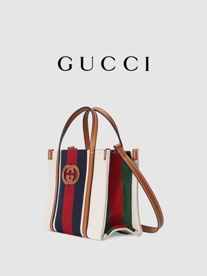 Lniana blokada G Markowa torba Gucci Niebiesko-czerwona torba w paski