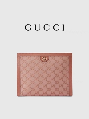 Mini różowa płócienna skórzana kopertówka Ophidia Gucci z zamkiem błyskawicznym