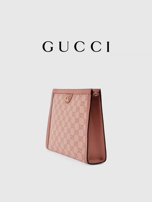 Mini różowa płócienna skórzana kopertówka Ophidia Gucci z zamkiem błyskawicznym