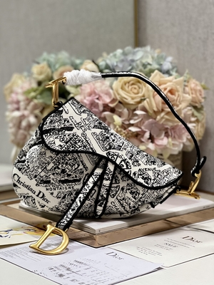 Damska torba na ramię z haftem Dior Patchwork 25 cm z 3 wewnętrznymi kieszeniami