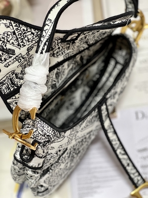 Damska torba na ramię z haftem Dior Patchwork 25 cm z 3 wewnętrznymi kieszeniami