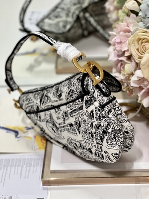 Damska torba na ramię z haftem Dior Patchwork 25 cm z 3 wewnętrznymi kieszeniami