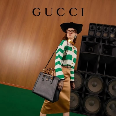Czarna skórzana średniej wielkości torba Princess Diana Gucci Tote Bambusowy uchwyt