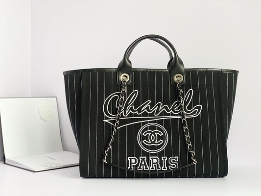 Duże Niestandardowe Markowe Torby Bawełniana Skóra Cielęca Chanel 2.55 Torebka Metalowo-czarno-biała