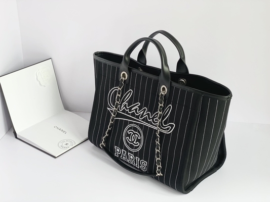 Duże Niestandardowe Markowe Torby Bawełniana Skóra Cielęca Chanel 2.55 Torebka Metalowo-czarno-biała
