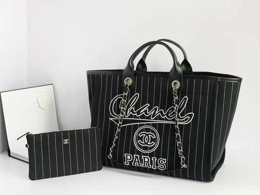 Duże Niestandardowe Markowe Torby Bawełniana Skóra Cielęca Chanel 2.55 Torebka Metalowo-czarno-biała